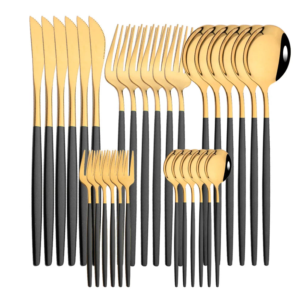 Stainless Steel Dinner Black Gold Dinnerware Set
