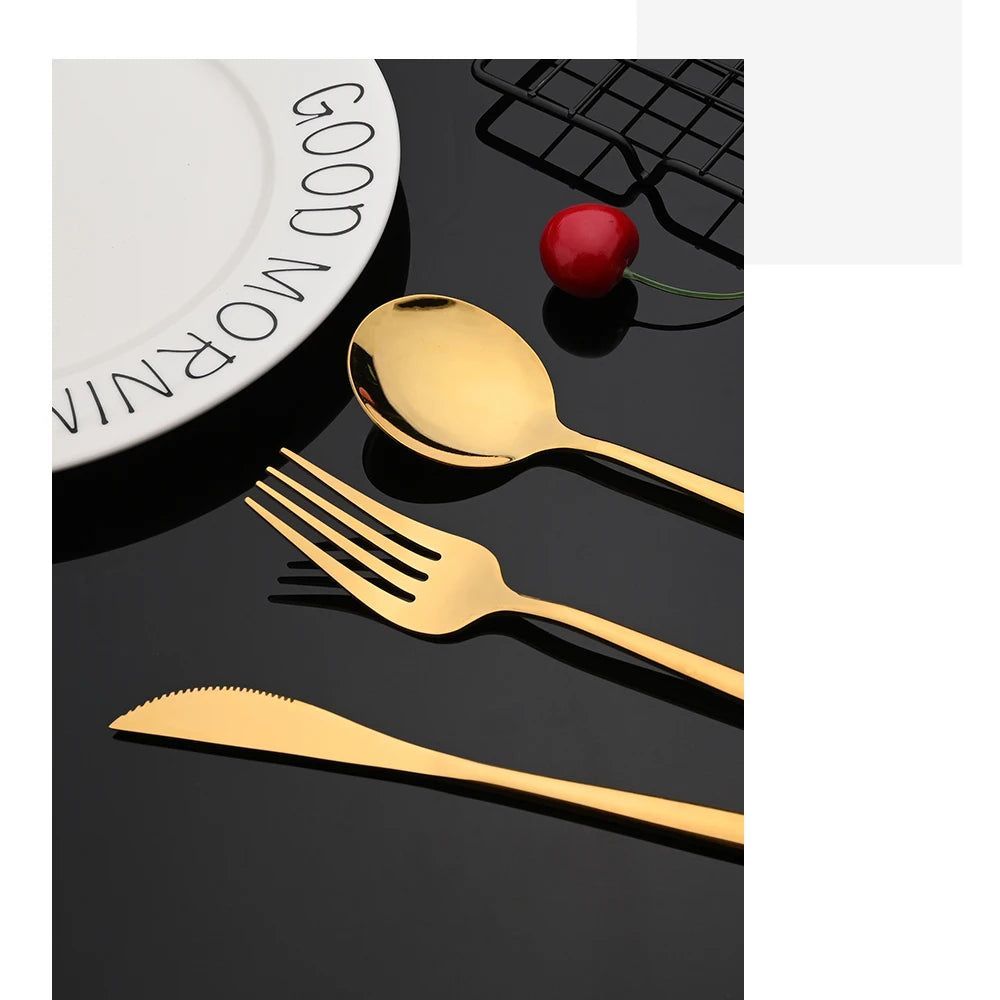 Stainless Steel Dinner Black Gold Dinnerware Set