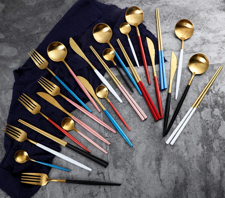 Stainless Steel Luxury Gold Cutlery Dinnerware Set