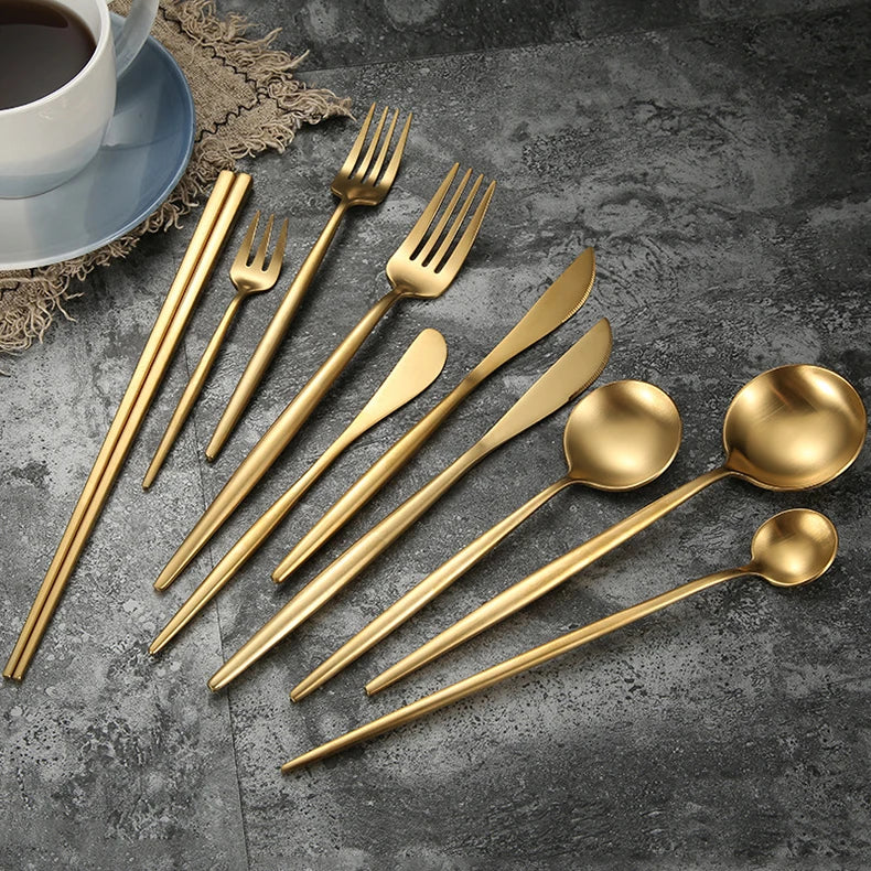 Stainless Steel Luxury Gold Cutlery Dinnerware Set