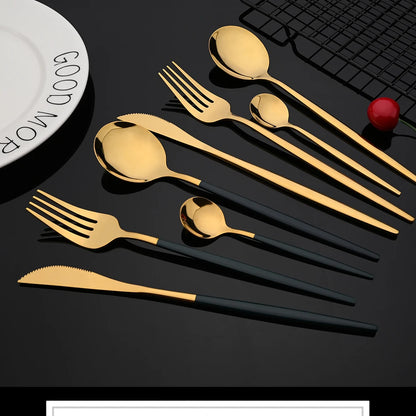 Stainless Steel Dinner Black Gold Dinnerware Set