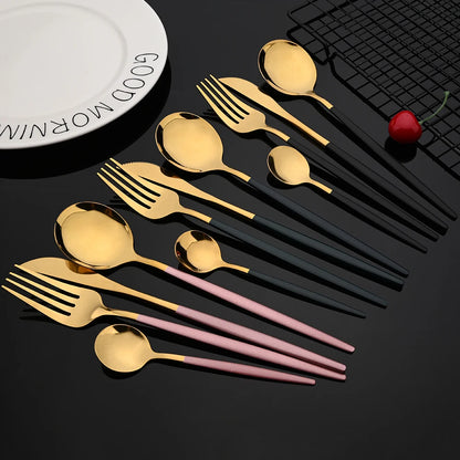 Stainless Steel Dinner Black Gold Dinnerware Set