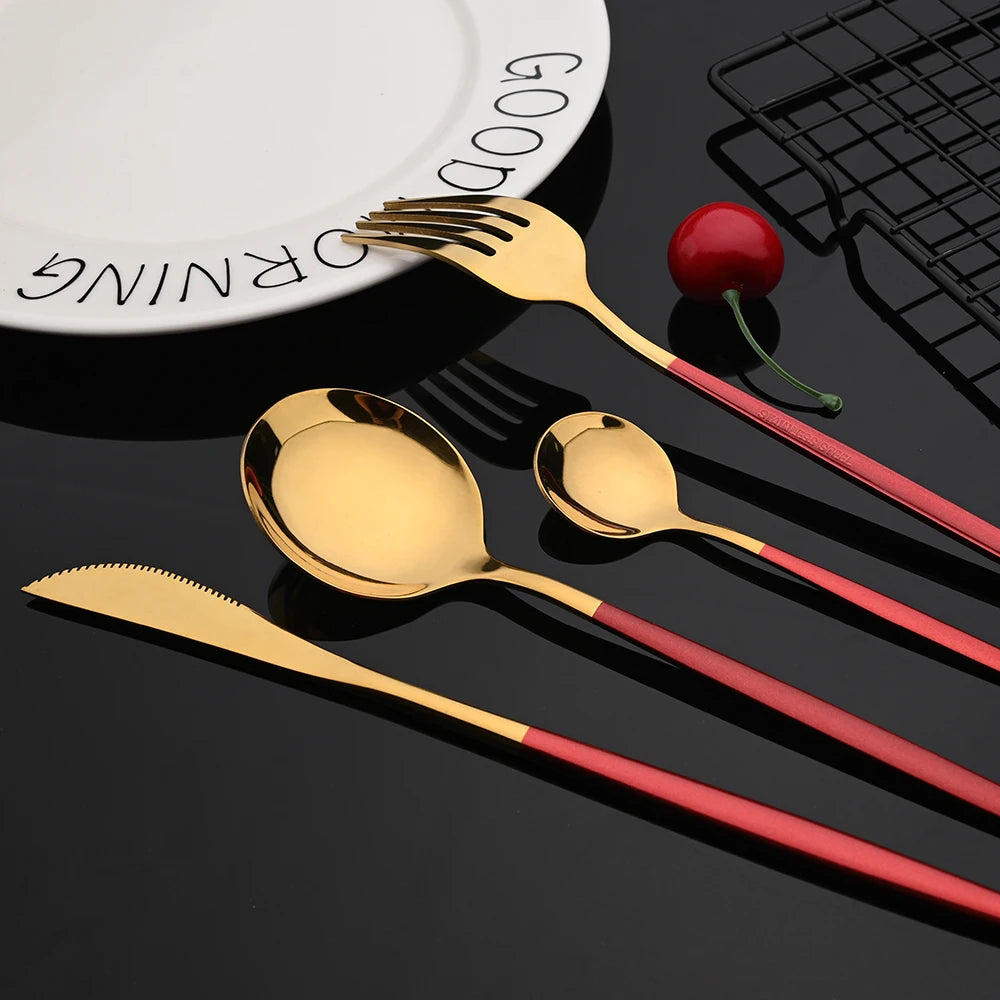 Stainless Steel Dinner Black Gold Dinnerware Set