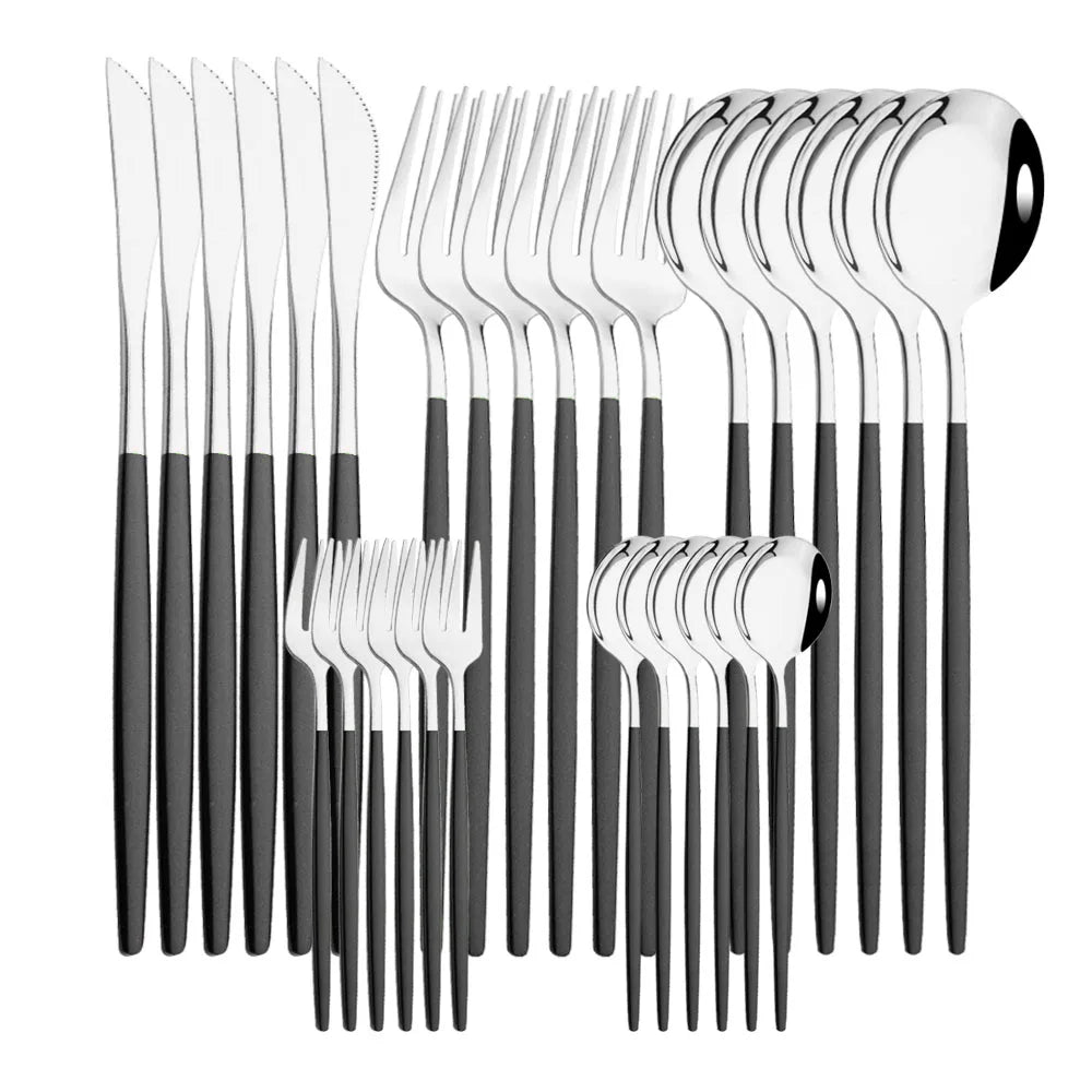 Stainless Steel Dinner Black Gold Dinnerware Set