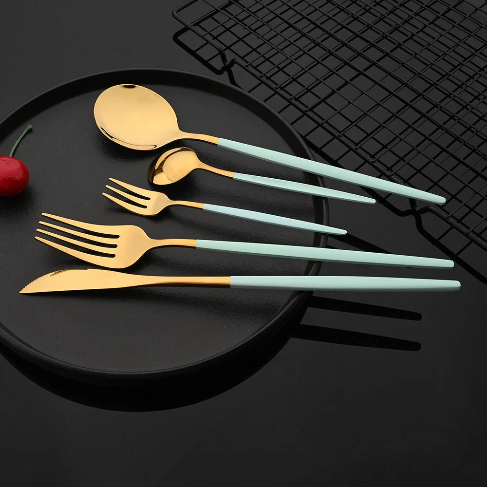 Stainless Steel Dinner Black Gold Dinnerware Set