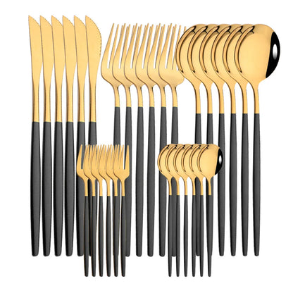 Stainless Steel Dinner Black Gold Dinnerware Set