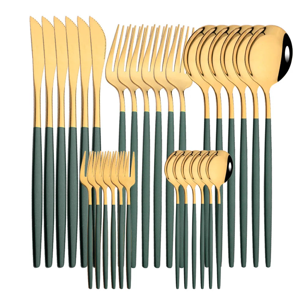 Stainless Steel Dinner Black Gold Dinnerware Set