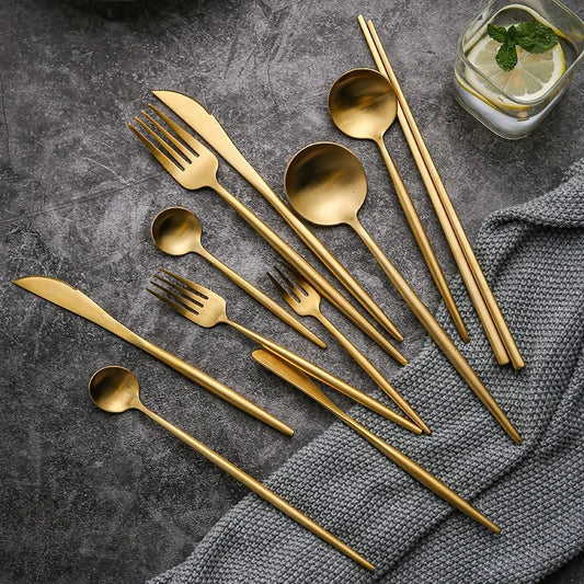 Stainless Steel Luxury Gold Cutlery Dinnerware Set