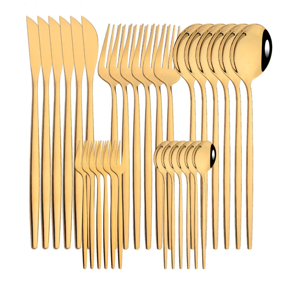 Stainless Steel Dinner Black Gold Dinnerware Set